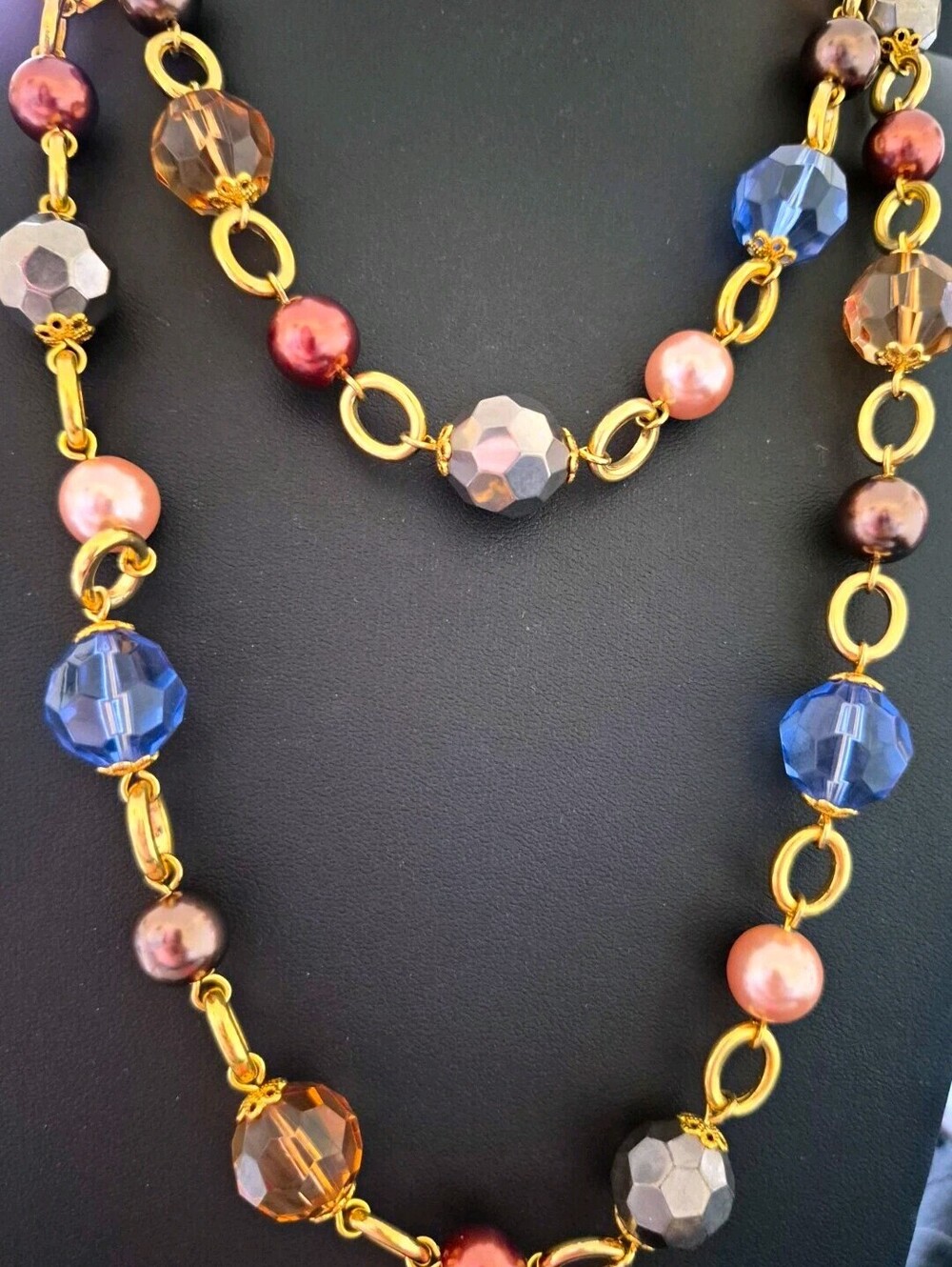 Vintage Kenneth Jay Lane Goldtone Faux Pearl and Faceted CrystalNecklace,42"